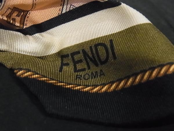1円 FENDI フェンディ ラッピー マンマバケット柄 リボンスカーフ ツイリー レディース ベージュ系×マルチカラー AX1467_画像3