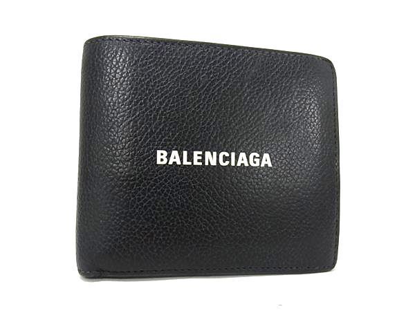 1円 ■美品■ BALENCIAGA バレンシアガ レザー 二つ折り 財布 ウォレット 札入れ レディース メンズ ブラック系×ホワイト系 AV5658