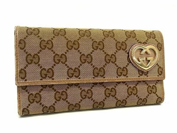 1円 GUCCI グッチ 251861 ラブリーハート GG柄 GGキャンバス 二つ折り 長財布 ウォレット レディース ブラウン系 CE0357_画像1