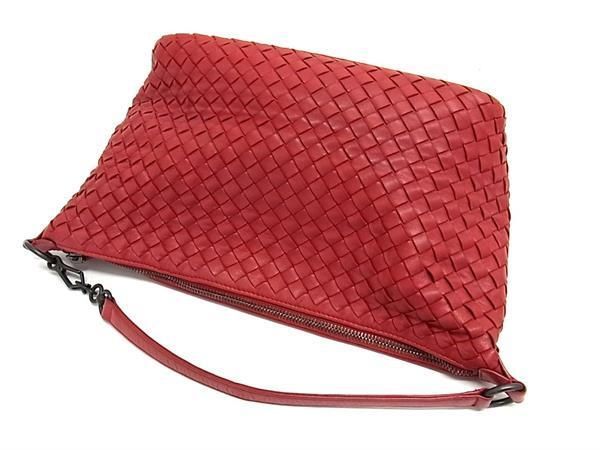 1円 ■美品■ BOTTEGA VENETA ボッテガヴェネタ イントレチャート レザー ワンハンドル ハンドバッグ ショルダー 肩掛け レッド系 AX3680_画像3