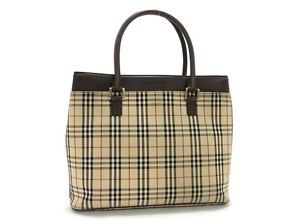 1円 ■美品■ BURBERRY バーバリー ノバチェック キャンバス ハンドバッグ トート ショルダー 肩掛けかばん レディース ベージュ系 AX2768_画像1