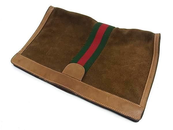 1円 GUCCI グッチ オールドグッチ ヴィンテージ シェリーライン スエード×レザー クラッチバッグ セカンドバッグ ブラウン系 AZ0085_画像2