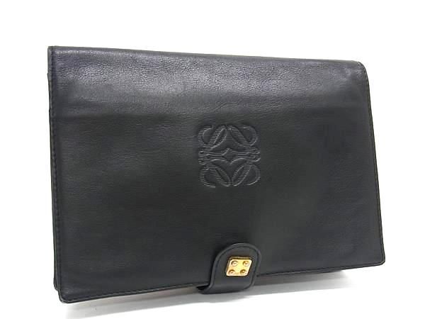 1円 ■美品■ LOEWE ロエベ アナグラム レザー クラッチバッグ セカンドバッグ レディース ブラック系 AW3002_画像1