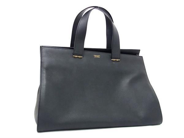 1円 ■極美品■ GIORGIO ARMANI ジョルジオアルマーニ レザー ハンドバッグ トートバッグ レディース ブラック系 AV6067_画像1