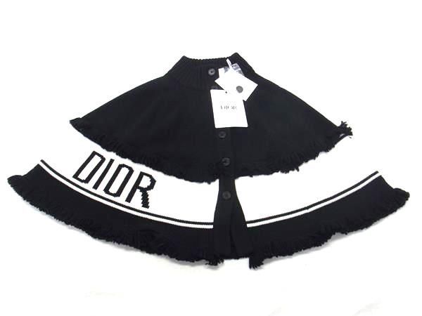 ■新品同様■ ChristianDior クリスチャンディオール ウール100％ ポンチョ ケープ アウター レディース ブラック系×ホワイト系 AT9054_画像1