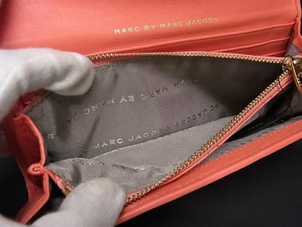 1円 ■極美品■ MARC BY MARC JACOBS マークバイマークジェイコブス レザー 二つ折り 長財布 ウォレット コーラルオレンジ系 FA0112_画像5