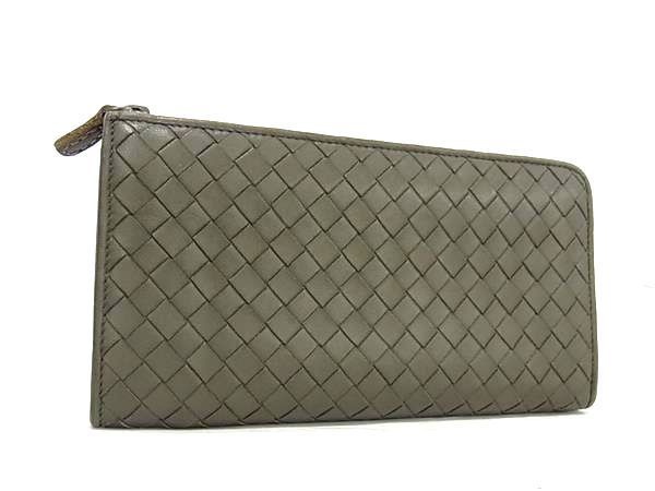 1円 ■美品■ BOTTEGA VENETA ボッテガヴェネタ イントレチャート レザー L字ファスナー 長財布 ウォレット グレージュ系 AX3902_画像1