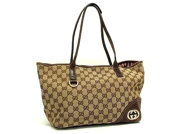 1円 GUCCI グッチ 169946 インターロッキングG GG柄 GGキャンバス×レザー トートバッグ ハンドバッグ ブラウン系 FA0484_画像1