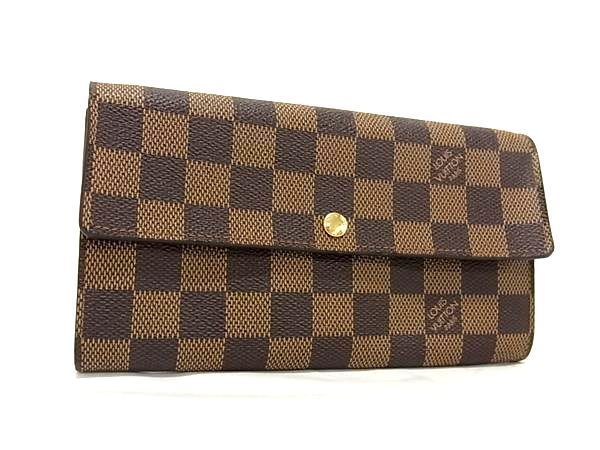 1円 ■美品■ LOUIS VUITTON ルイヴィトン N61726 ダミエ ポルトフォイユ サラ 二つ折り 長財布 ウォレット レディース ブラウン系 BG7761_画像1