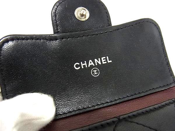 1円 CHANEL シャネル ココマーク マトラッセ ラムスキン シルバー金具 三つ折り 財布 ウォレット 小銭入れ レディース ブラック系 AX3937_画像6