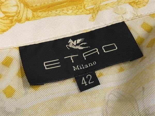 1円 ETRO エトロ シルク100% 総柄 長袖 シャツ トップス 表記サイズ42 洋服 レディース イエロー系×マルチカラー DA3786_画像4