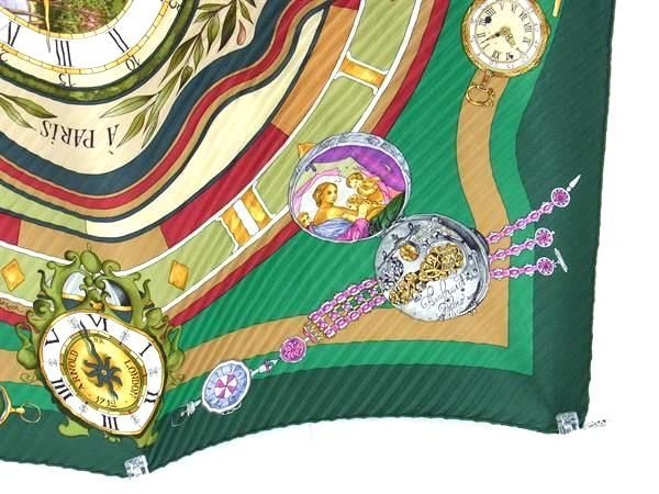 1円 HERMES エルメス Parmi les Fleurs Je Compte les Heures 【花の中で過ごす時間】カレプリセ シルク スカーフ グリーン系 BE8496_画像4