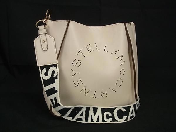 1円 STELLA McCARTNEY ステラ マッカートニー エコレザー パンチング クロスボディ ショルダーバッグ 斜め掛け アイボリー系 BJ0210_画像1