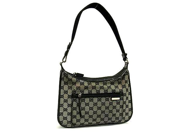 1円 GUCCI グッチ 001 4198 GG柄 GGキャンバス×レザー ワンショルダー ショルダーバッグ 肩掛け レディース ブラック系 BG7176_画像1