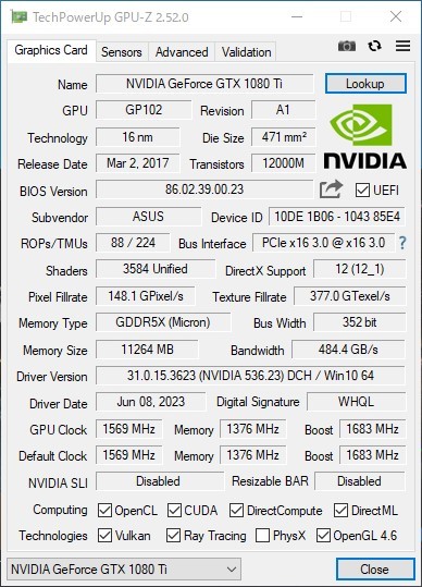 ASUS ROG GTX1080Ti 11GB グラフィックボード 動作確認済_画像9