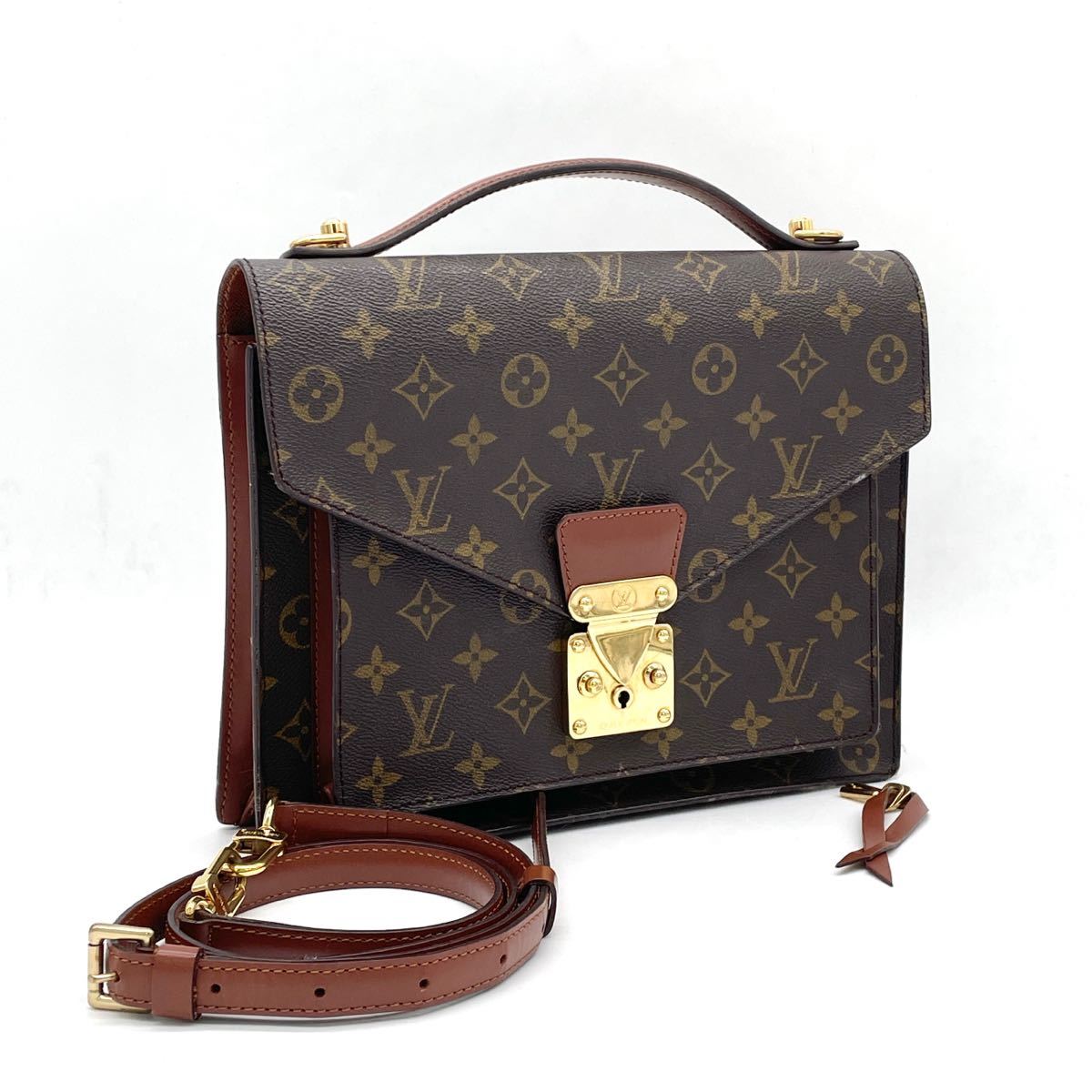 1円 美品 LOUIS VUITTON ルイヴィトン モノグラム モンソー 2way ハンドバッグ ショルダー レディース メンズ M51185_画像1