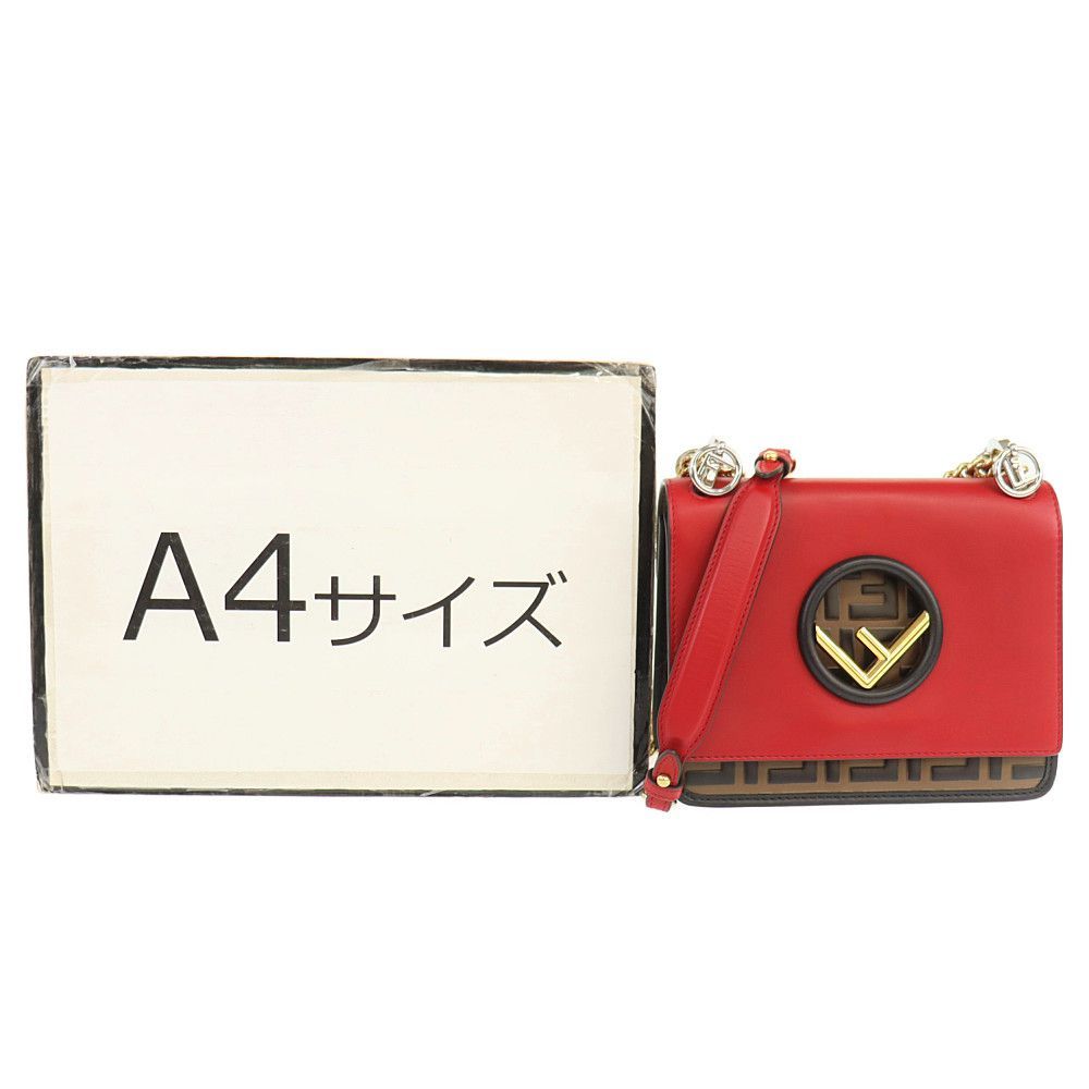 フェンディ FENDI チェーンショルダーバッグ キャナイエフ 8BT286 レッド レザー 中古A 275950_画像9