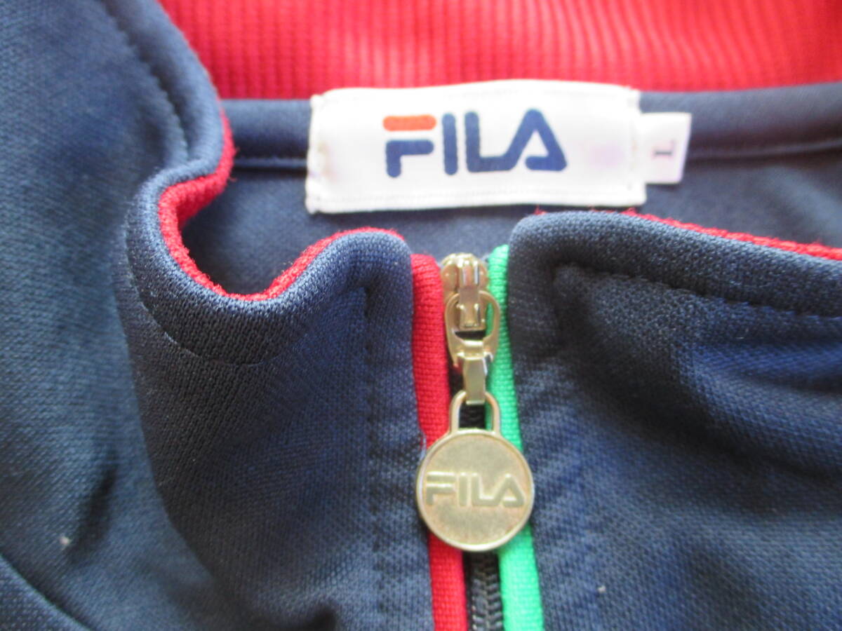 FILA イタリアンカラー ロゴプリント トラックジャケット 紺 L 身幅57.5cm フィラ ジャージ トラックトップ_タグ、ジッパー