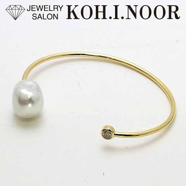 南洋真珠 ダイヤモンド 0.21ct 18金イエローゴールド K18YG バングル パール シロチョウ 真珠