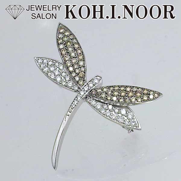 独特の上品 K18WG 18金ホワイトゴールド 0.67ct 0.85ct ダイヤモンド 14金ホワイトゴールド トンボ ブローチ K14WG ダイヤモンド
