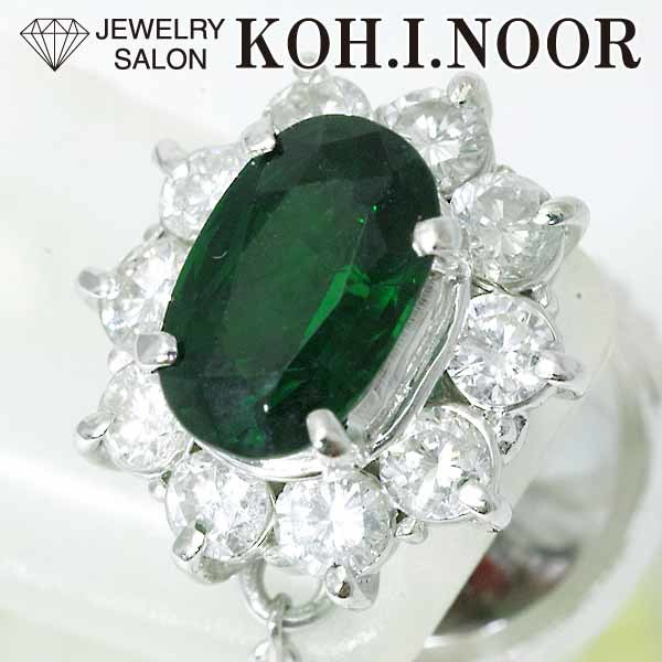 おトク情報がいっぱい! ガーネット グリーングロッシュラー 1.12ct ツァボライト タイタック K18WG PT850 プラチナ 0.59ct ダイヤモンド カラーストーン