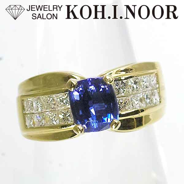 印象のデザイン タンザナイト 1.755ct 13号 リング K18YG 18金イエローゴールド 1.36ct ダイヤモンド タンザナイト