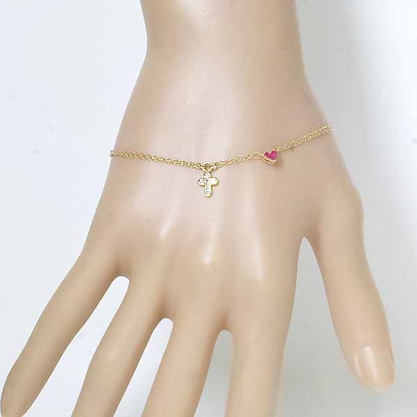  Star Jewelry рубин 0.13ct бриллиант 18 золотой желтое золото K18YG браслет Heart Cross StarJewelry