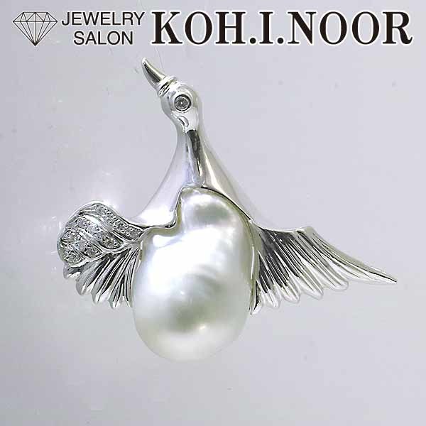 20-60代からのファッション通販 南洋真珠 ダイヤモンド 0.16ct プラチナ Pt900 14金ホワイトゴールド K!4WG ペンダント ブローチ 鳥 真珠