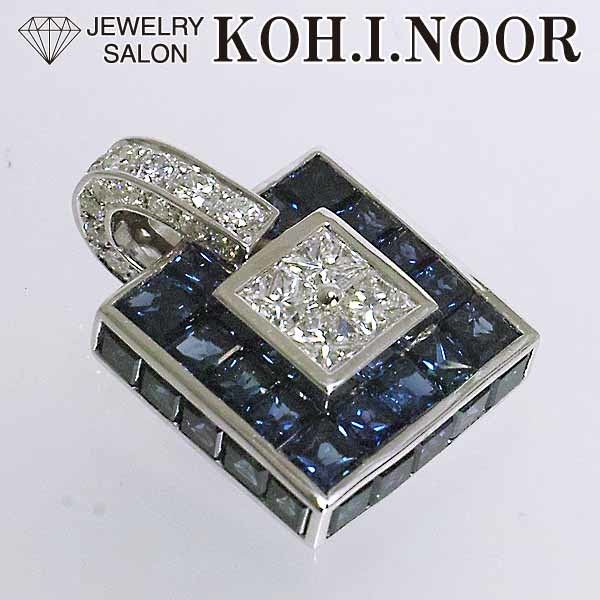 アメリカ通販ファッション サファイア 5.70ct ダイヤモンド 1.40ct 18金ホワイトゴールド K18WG ペンダント トップ サファイア