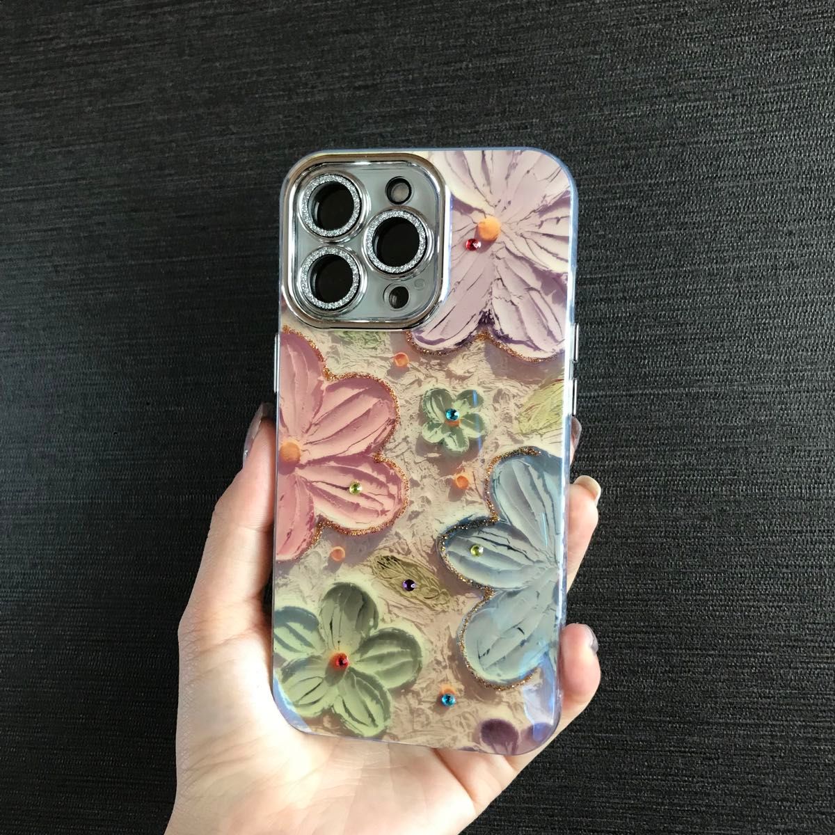 新品 カラフル フラワー  iPhone ケース 油絵 レトロ 可愛い 韓国