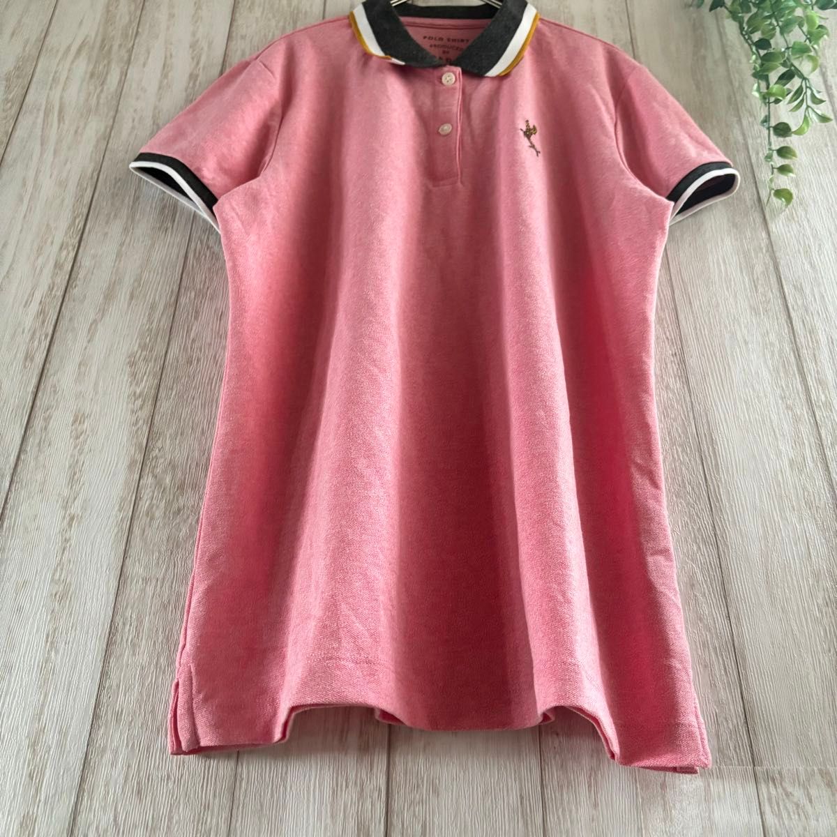 GIORDANO【XL】トナカイ 刺繍 ポロシャツ ストレッチ ピンク