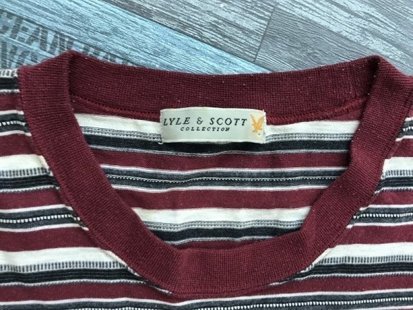 LYLE&SCOTT ライル&スコット メンズ ボーダー 胸ポケット付き ロンT ルームウェア 大きいサイズ LL 赤白黒_画像2