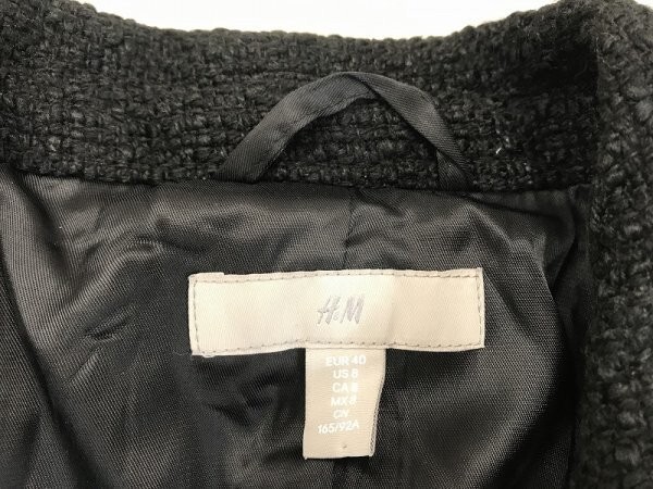 H&M エイチアンドエム レディース ダブルボタン 肩パッド ツイード調 ジャケット 8 黒_画像2