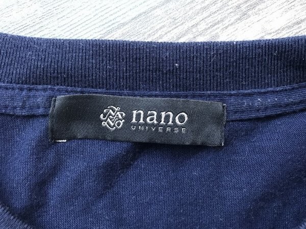 nano universe ナノユニバース メンズ ボーダー切替 リブ付き ロンT 長袖Tシャツ M アイボリー青の画像2