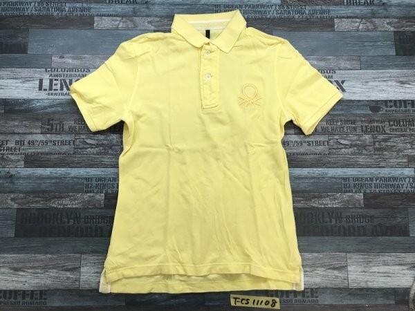 STILE BENETTON Benetton men's embroidery entering cotton polo-shirt with short sleeves S yellow color 