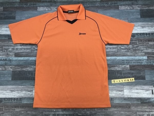 SRIXON スリクソン メンズ ゴルフ Vネック ロゴ刺繍 ドライ 半袖ポロシャツ M オレンジの画像1