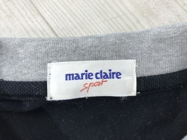 marie claire sport マリクレール レディース 日本製 綿 ロゴ刺繍 長袖ポロシャツ 黒_画像2