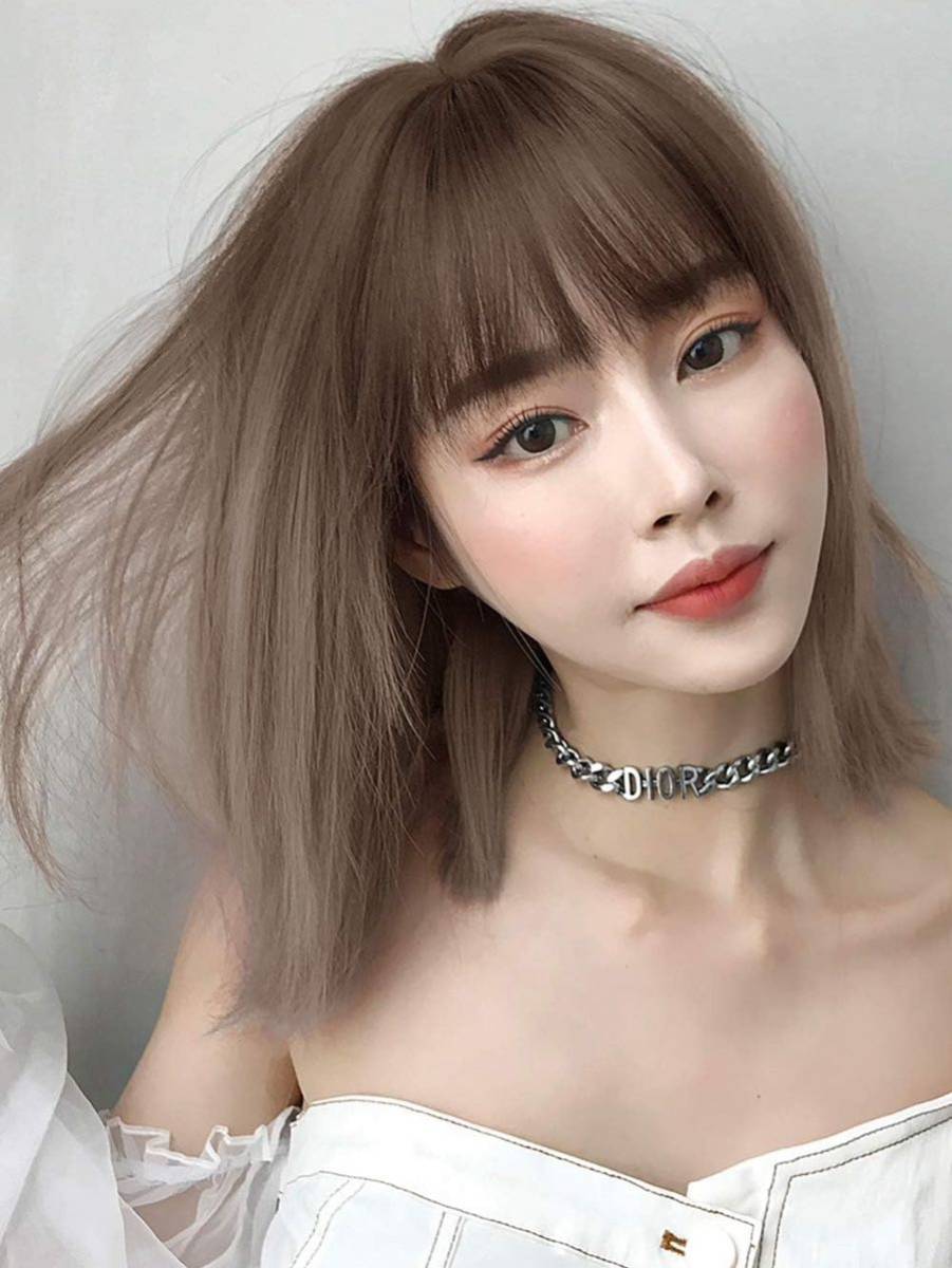  wig full wig wig Bob medium nature Short cosplay medical care for nature ime changer human work wool Brown 