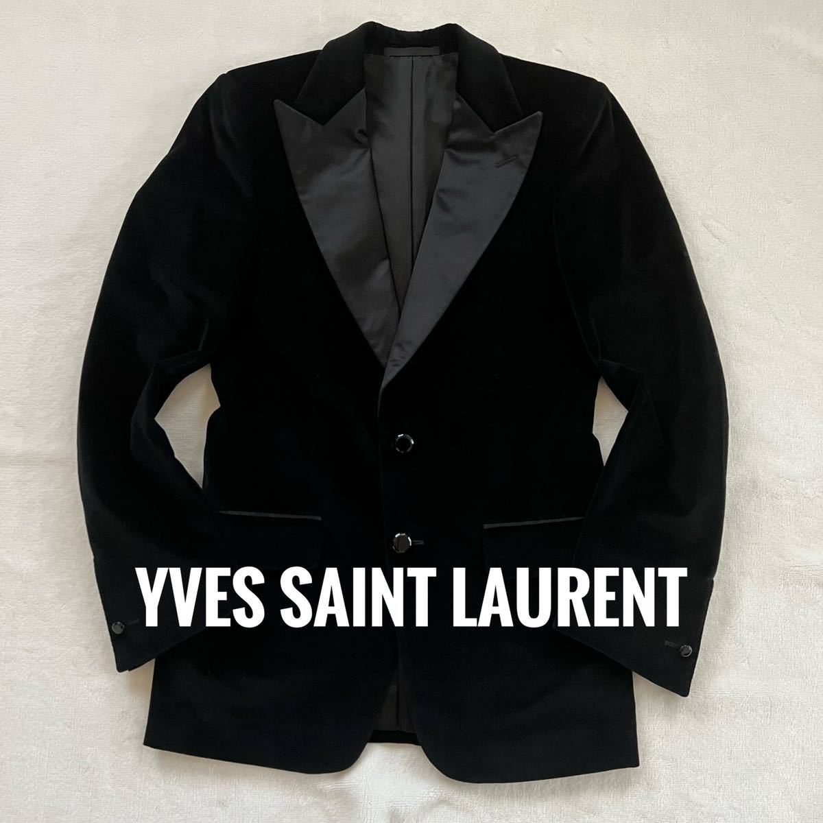 Yves Saint Laurent イヴサンローラン シルク ベロア タキシード テーラードジャケット 46 ブラック_画像1