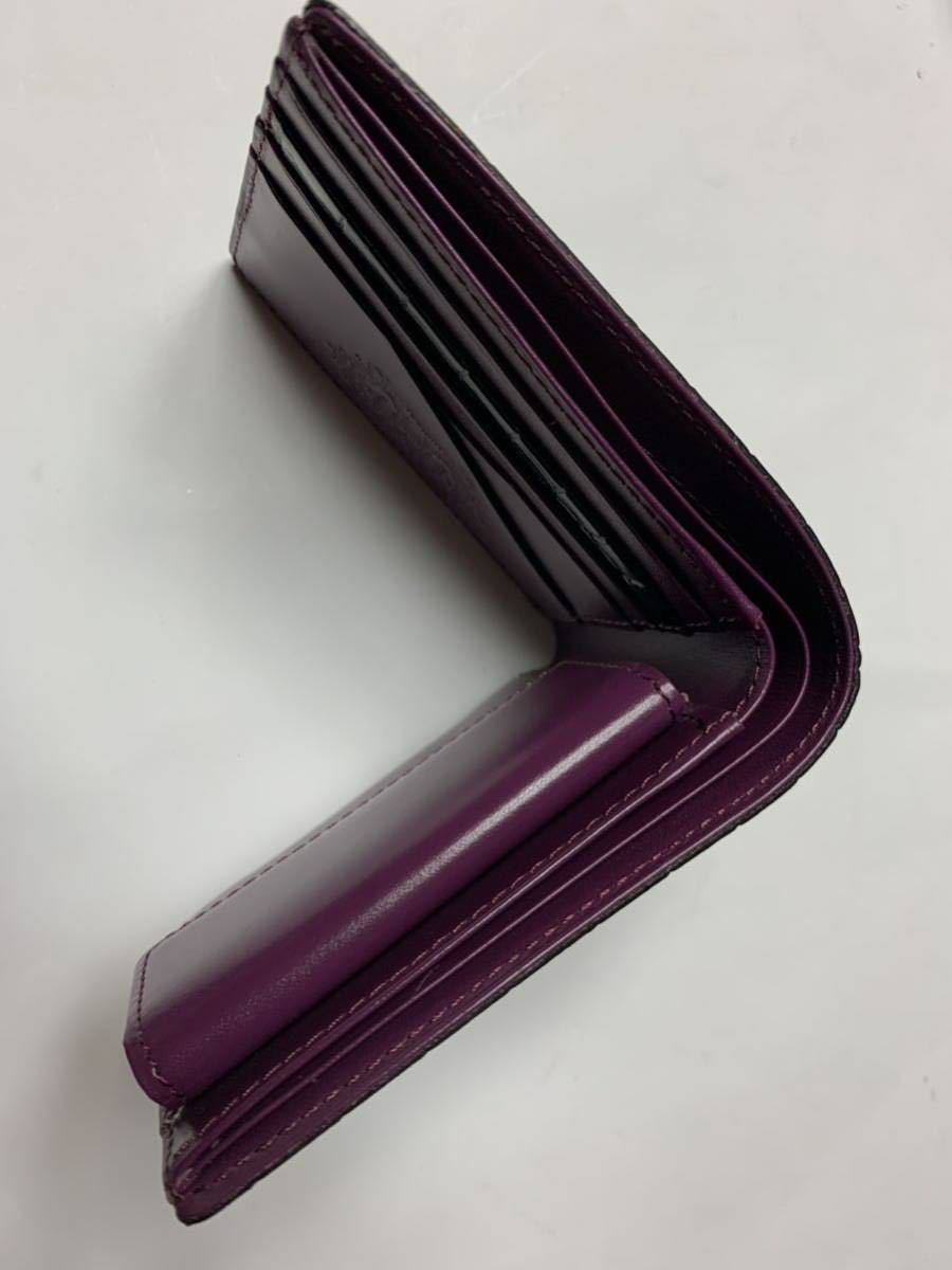 未使用保管品オロビアンコ メンズ二つ折り財布クロコ型押しブラック×パープル黒紫 カードケース多し 小銭入れ付き コインケース付き_画像10