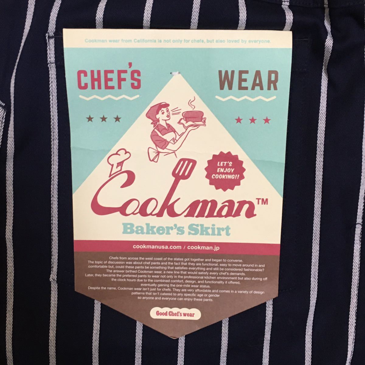 送料込 新品未使用品 定価4290円 Cookman Baker's Skirt Mサイズ ストライプ ネイビー 白 クックマン ベーカーズスカート アメカジ 古着の画像7