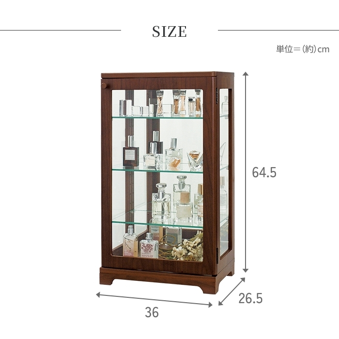 ディスプレイケース 縦型 卓上 コレクションケース 幅36cm 高さ65cm スリム 木製 ガラス棚 鏡付き シンプル おしゃれ M5-MGKIT00318_画像4