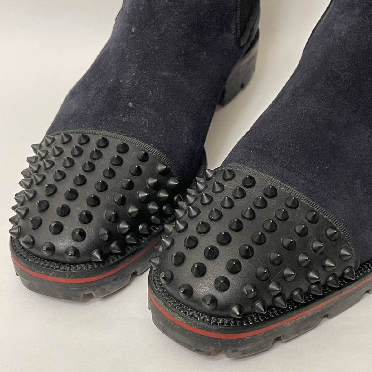 Christian Louboutin Melon Spikes Flat クリスチャン ルブタン スパイク スエード サイドゴア ブーツ メンズ シューズ ネイビー 正規品_画像7