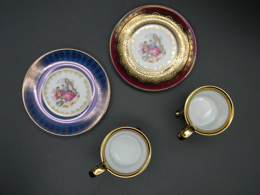 ** large . ceramics OHASHI CHINA ** small cup & saucer gold paint 2 customer set 
