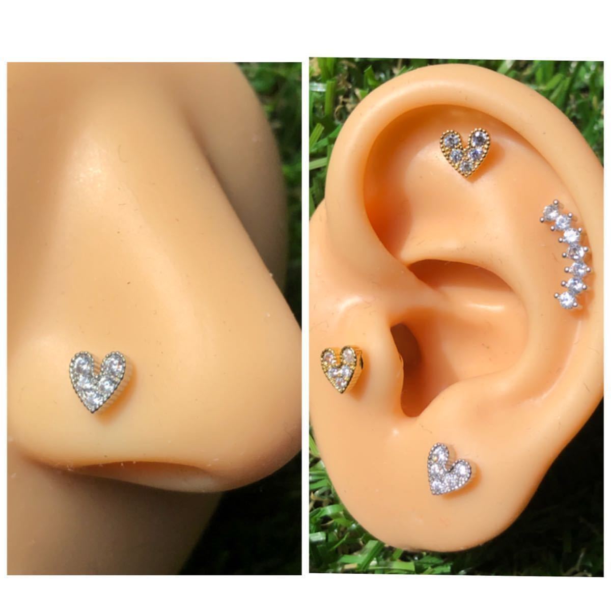 [ anonymity delivery ] body pierce 20G 1 piece la Brett stud heart motif brilliancy Cubic Zirconia silver ear .. First earrings 