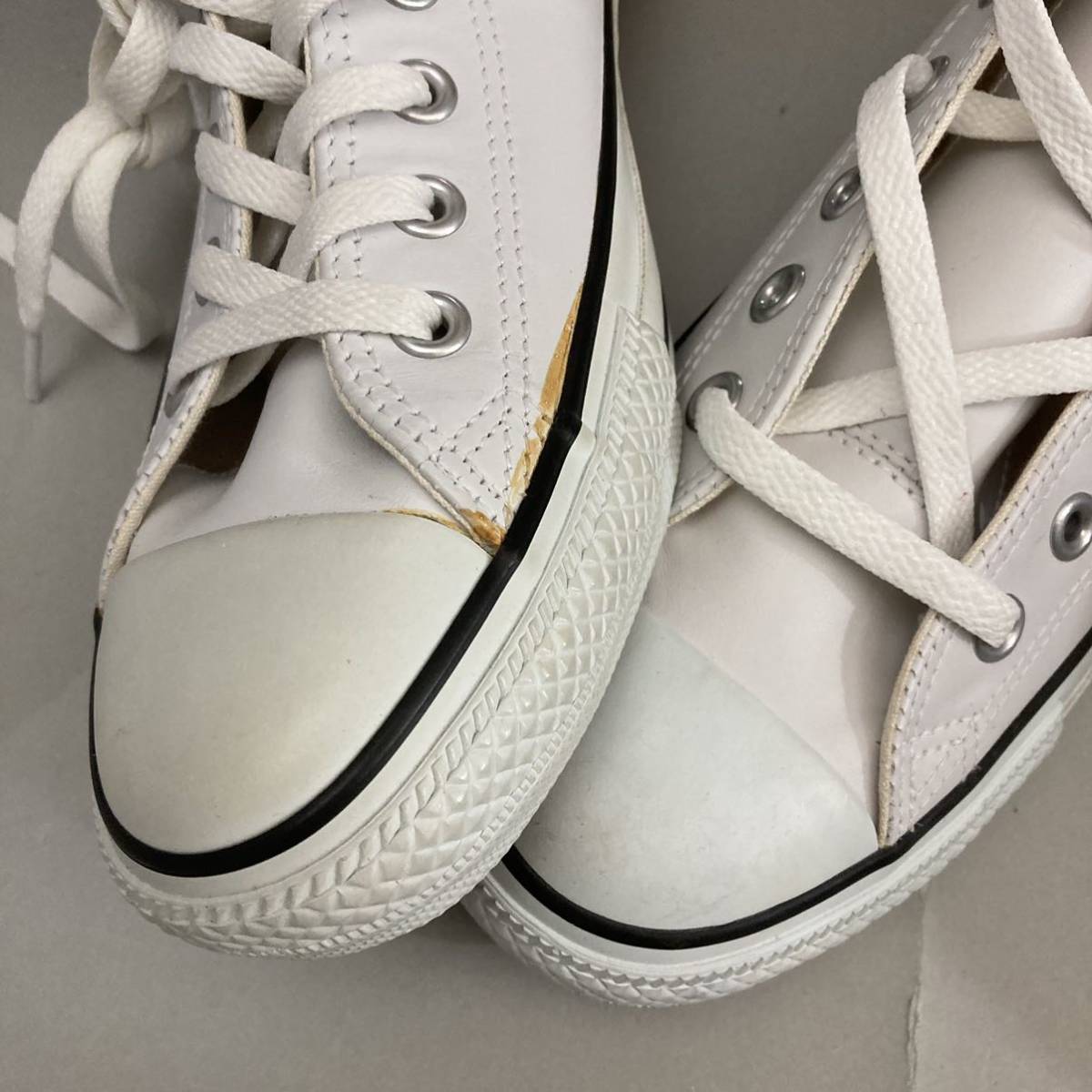 【新品未使用】コンバース converse レザー ハイカット スニーカー 白 オールスター 紐 HIGH ホワイト 26.5cm @◆