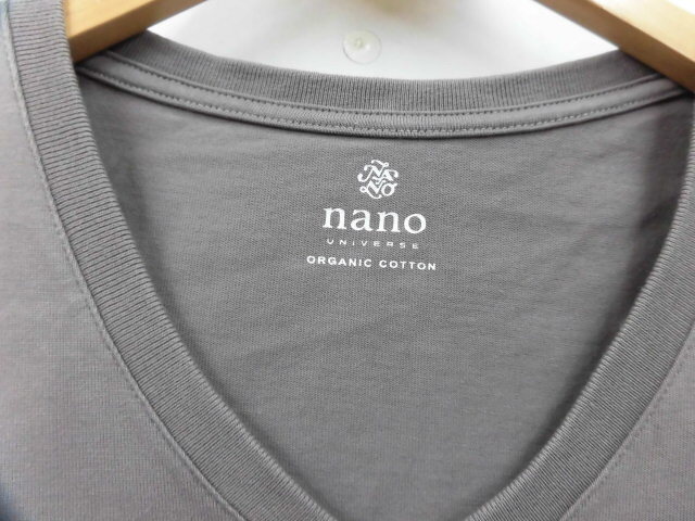 nano UNIVERSE ナノユニバース ORGANIC COTTON オーガニックコットン Vネック シャツ 半袖 Tシャツ 無地 グレージュ ベージュ XLサイズ_画像3