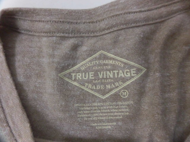 TRUE VINTAGE トゥルーヴィンテージ TRADE MARK プリント Tシャツ イラスト 丸首 半袖 ビンテージ トップス ベージュ Mサイズ_画像4