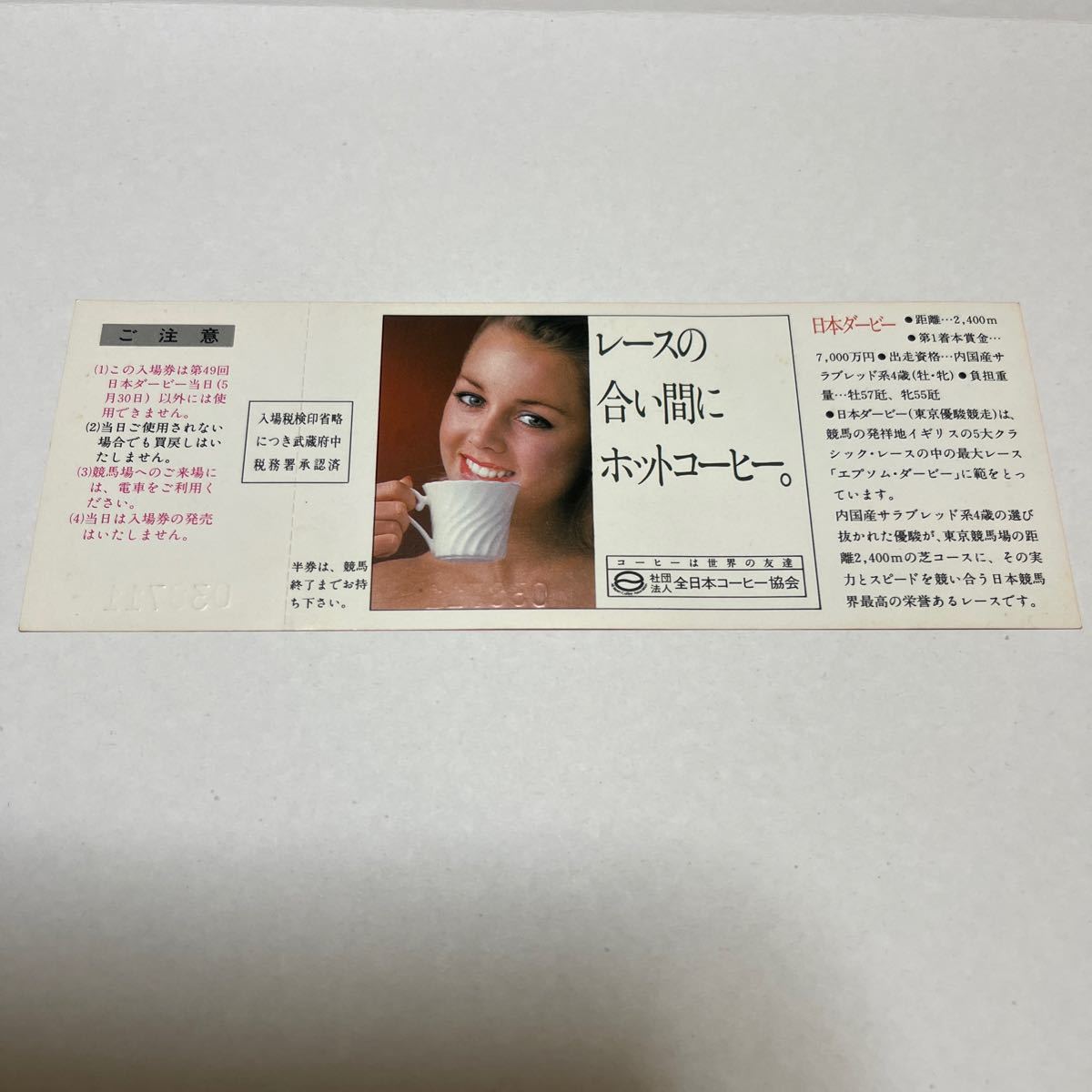 1982年第49回日本ダービー競馬場入場券　コレクション未使用品　昭和レトロ　競馬関連グッズ　カツトップエース_画像2