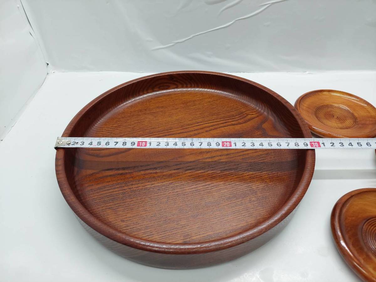 送料無料g29082 木製漆器 天然木 菓子盆 菓子器 茶盆 丸盆 給仕盆 HAND MADE WOOD SEIBI 茶道具 和食器_画像3